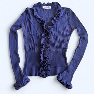 Anne Fontaine Corpcore Size 40/M Cobalt Blue Cardigan Ruffles